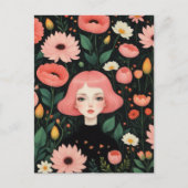 Mooi Roze Haar en Bloemen Briefkaart (Voorkant)