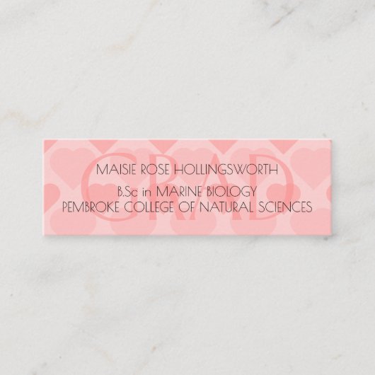 Mooi roze harten patroon Visitekaartje (Voorkant)