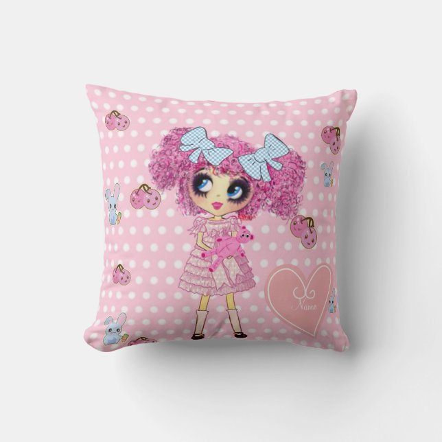 Mooi Roze Kawaii Meisje PinkyP Kussen (Voorkant)