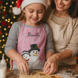 Mooi roze kerst-sneeuwmannen-persoonlijke kinderen schort