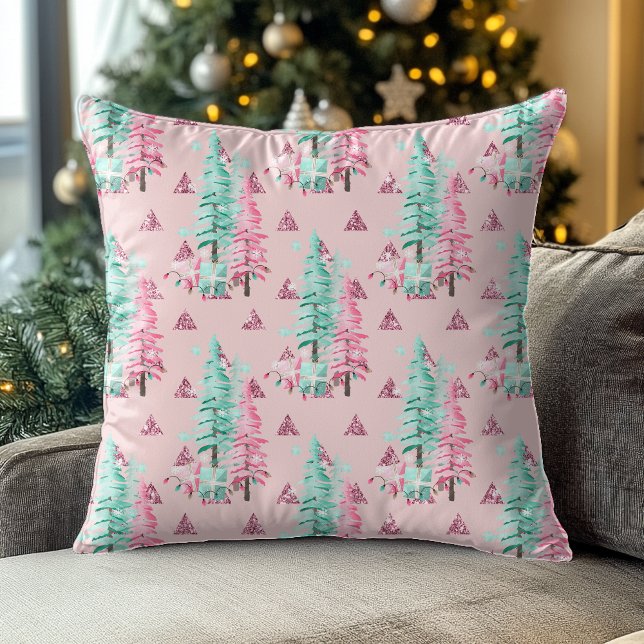 Mooi Roze Kerstboom Patroon Kussen (Creator heeft geüpload)