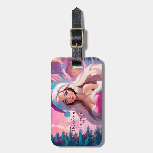 Mooi Roze Kerstmis Meisje 01 Bagagelabel (Voorkant verticaal)