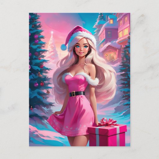 Mooi Roze Kerstmis Meisje 01 Briefkaart (Voorkant)