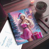 Mooi Roze Kerstmis Meisje 01 Briefkaart
