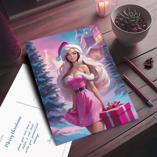 Mooi Roze Kerstmis Meisje 01 Briefkaart