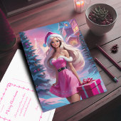 Mooi Roze Kerstmis Meisje 01 Briefkaart