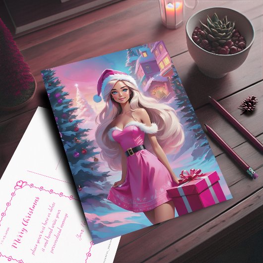 Mooi Roze Kerstmis Meisje 01 Briefkaart