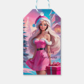 Mooi Roze Kerstmis Meisje 01 Cadeaulabel (Voorkant)