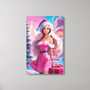 Mooi Roze Kerstmis Meisje 01 Canvas Afdruk