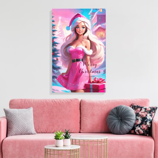 Mooi Roze Kerstmis Meisje 01 Canvas Afdruk (Insitu (Woonkamer))