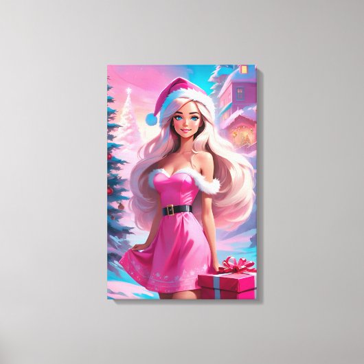 Mooi Roze Kerstmis Meisje 01 Canvas Afdruk (Voorkant)