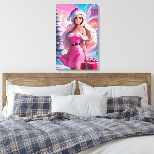 Mooi Roze Kerstmis Meisje 01 Canvas Afdruk (Insitu (Slaapkamer))