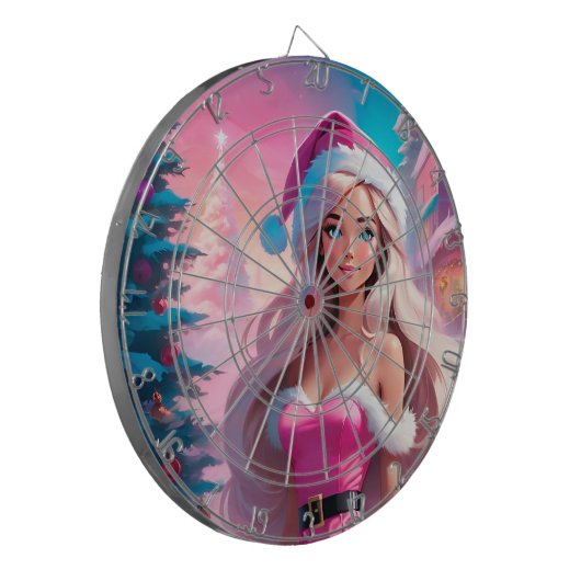 Mooi Roze Kerstmis Meisje 01 Dartbord (Voorkant Links)