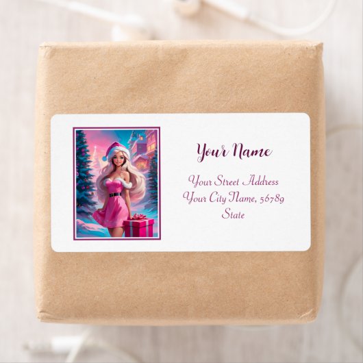 Mooi Roze Kerstmis Meisje 01 Etiket (Insitu)