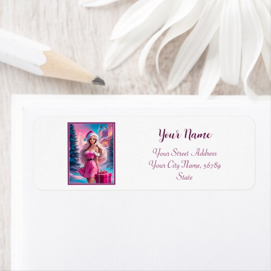 Mooi Roze Kerstmis Meisje 01 Etiket (Insitu)