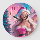 Mooi Roze Kerstmis Meisje 01 Grote Klok (Voorkant)