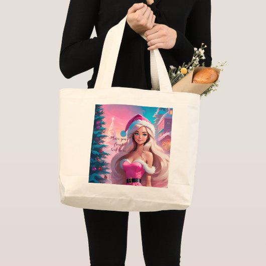 Mooi Roze Kerstmis Meisje 01 Grote Tote Bag (Voorkant (product))