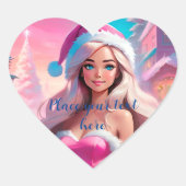 Mooi Roze Kerstmis Meisje 01 Hart Sticker (Voorkant)