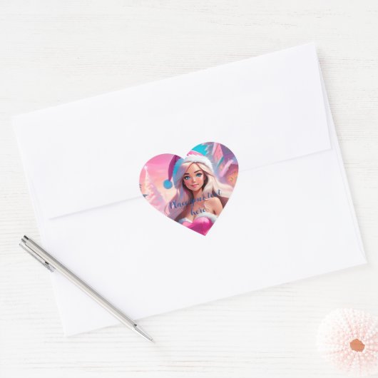 Mooi Roze Kerstmis Meisje 01 Hart Sticker (Envelop)