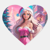 Mooi Roze Kerstmis Meisje 01 Hart Sticker (Voorkant)