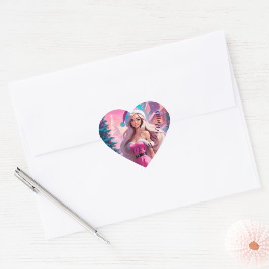 Mooi Roze Kerstmis Meisje 01 Hart Sticker (Envelop)
