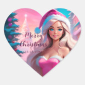 Mooi Roze Kerstmis Meisje 01 Hart Sticker (Voorkant)