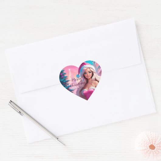 Mooi Roze Kerstmis Meisje 01 Hart Sticker (Envelop)