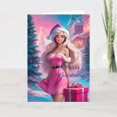 Mooi Roze Kerstmis Meisje 01 Kaart (Voorkant)