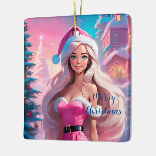 Mooi Roze Kerstmis Meisje 01 Keramisch Ornament (Links)