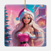 Mooi Roze Kerstmis Meisje 01 Keramisch Ornament (Achterkant)