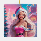 Mooi Roze Kerstmis Meisje 01 Keramisch Ornament (Voorkant)