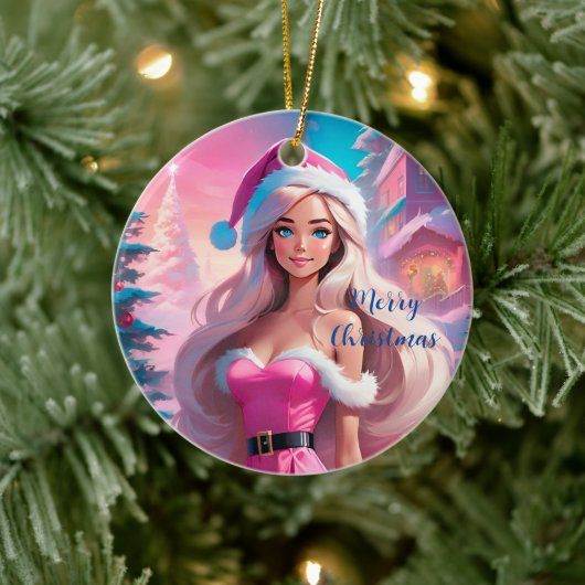 Mooi Roze Kerstmis Meisje 01 Keramisch Ornament (Boom)