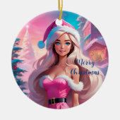 Mooi Roze Kerstmis Meisje 01 Keramisch Ornament (Voorkant)