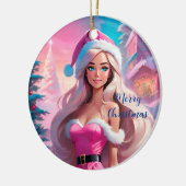 Mooi Roze Kerstmis Meisje 01 Keramisch Ornament (Links)