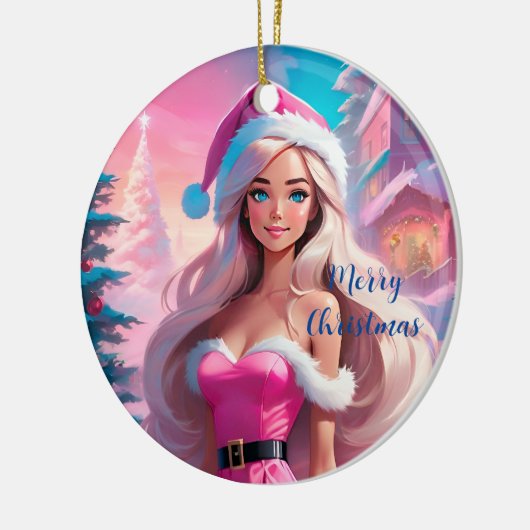 Mooi Roze Kerstmis Meisje 01 Keramisch Ornament (Links)
