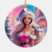 Mooi Roze Kerstmis Meisje 01 Keramisch Ornament (Achterkant)