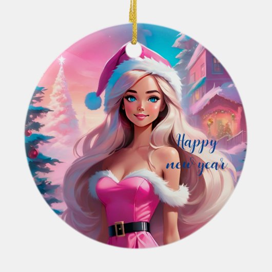 Mooi Roze Kerstmis Meisje 01 Keramisch Ornament (Achterkant)