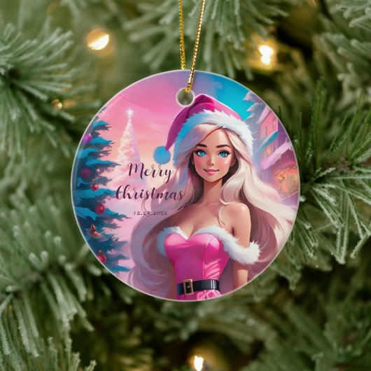 Mooi Roze Kerstmis Meisje 01 Keramisch Ornament (Boom)
