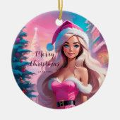 Mooi Roze Kerstmis Meisje 01 Keramisch Ornament (Voorkant)