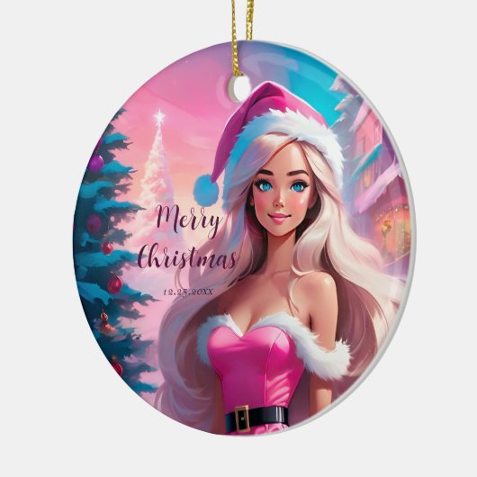 Mooi Roze Kerstmis Meisje 01 Keramisch Ornament (Links)