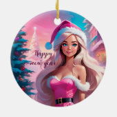 Mooi Roze Kerstmis Meisje 01 Keramisch Ornament (Achterkant)