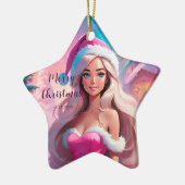 Mooi Roze Kerstmis Meisje 01 Keramisch Ornament (Links)