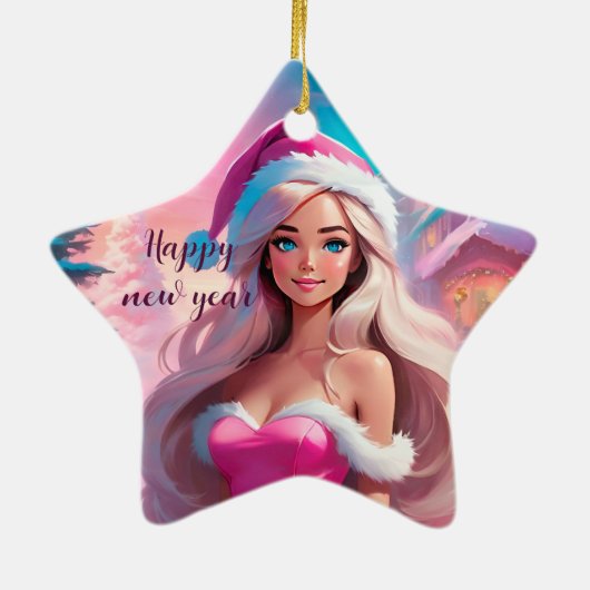 Mooi Roze Kerstmis Meisje 01 Keramisch Ornament (Achterkant)