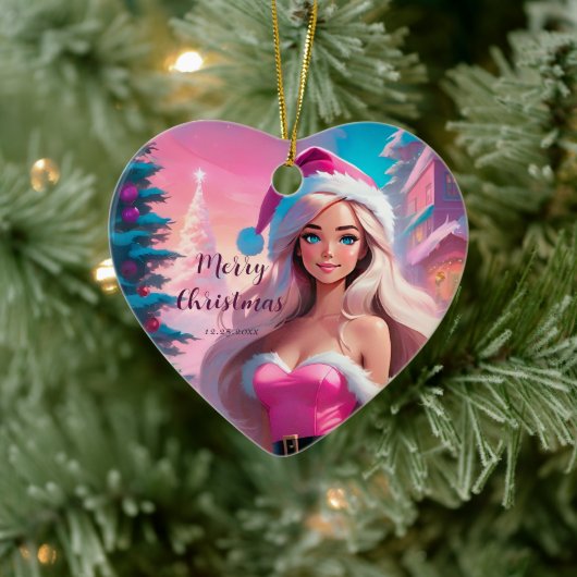 Mooi Roze Kerstmis Meisje 01 Keramisch Ornament (Boom)