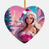 Mooi Roze Kerstmis Meisje 01 Keramisch Ornament (Voorkant)