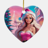 Mooi Roze Kerstmis Meisje 01 Keramisch Ornament (Achterkant)