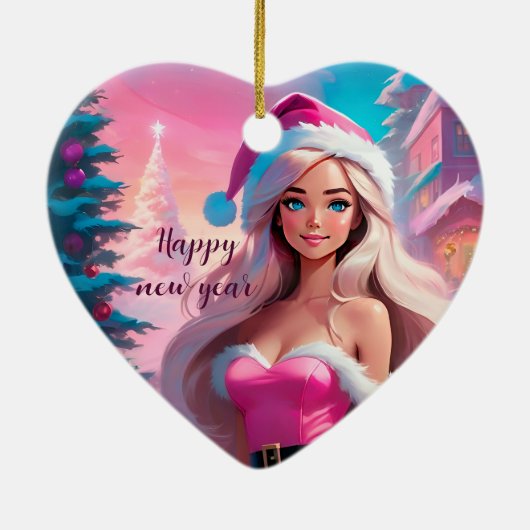 Mooi Roze Kerstmis Meisje 01 Keramisch Ornament (Achterkant)