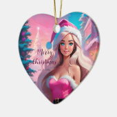 Mooi Roze Kerstmis Meisje 01 Keramisch Ornament (Links)