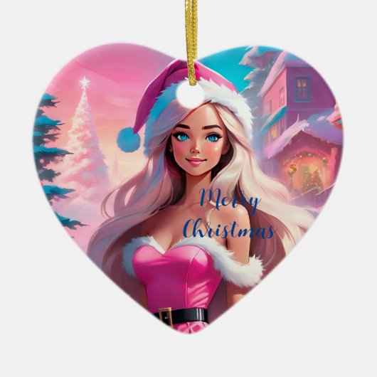 Mooi Roze Kerstmis Meisje 01 Keramisch Ornament (Voorkant)