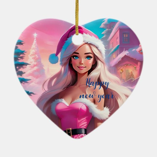 Mooi Roze Kerstmis Meisje 01 Keramisch Ornament (Achterkant)